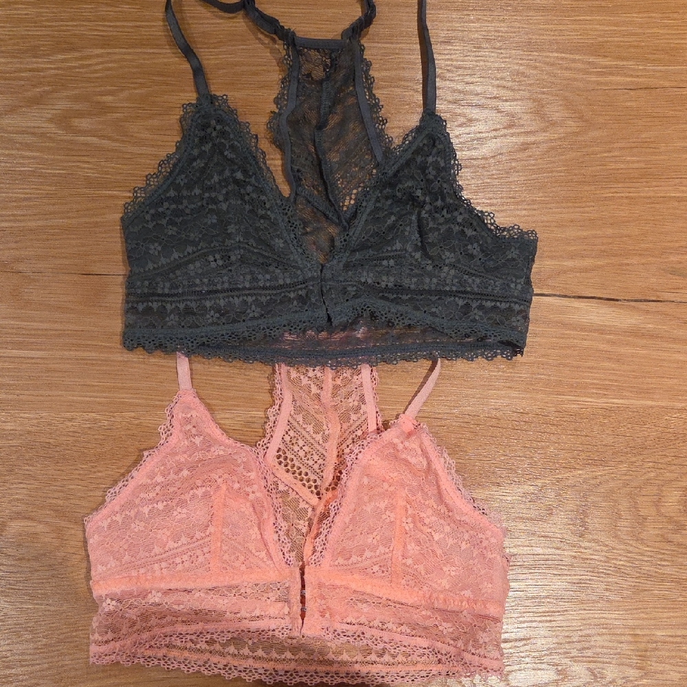 Victoria's Secret Lace Bralette Duo in Green & Pink
